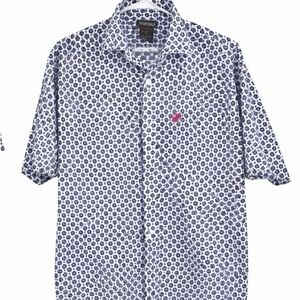 Ariat Men’s XL bright white Navy neon Pink Western Button Down